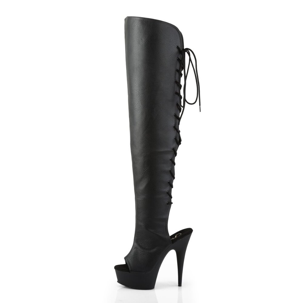 Pleaser Delight 3019 Black Faux Leather Platform Stilettos Over The Knee Boots - Picture 5 of 5